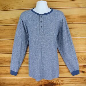 Falls Creek Henley Shirt Long Sleeve Mens Size 2XL‎ Blue Heathered Cotton Blend